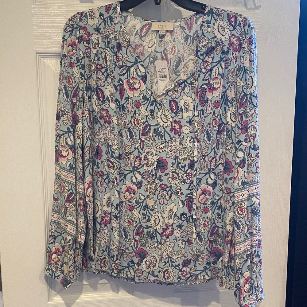 LOFT Women's Floral Blouse - Blue and Pink